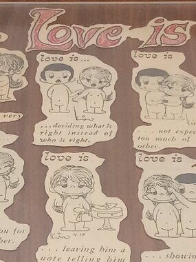 LOVE IS Comic Strip Kim Casali 70s Decoupage 15 Clippings Framed